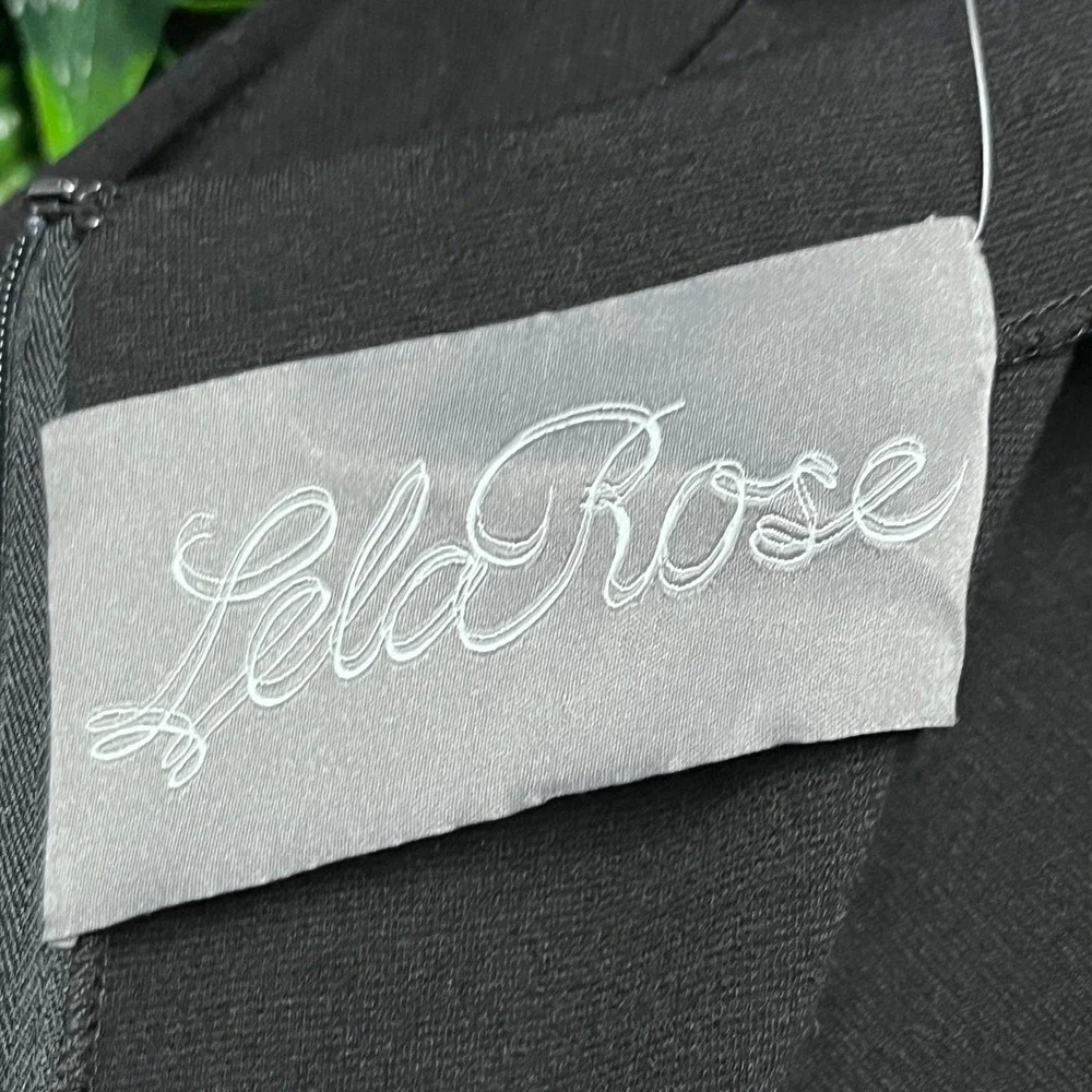 Lela Rose Dress Size 16 Black Lace Cutout Waist Hem Long Sleeve A-Line Midi 3770